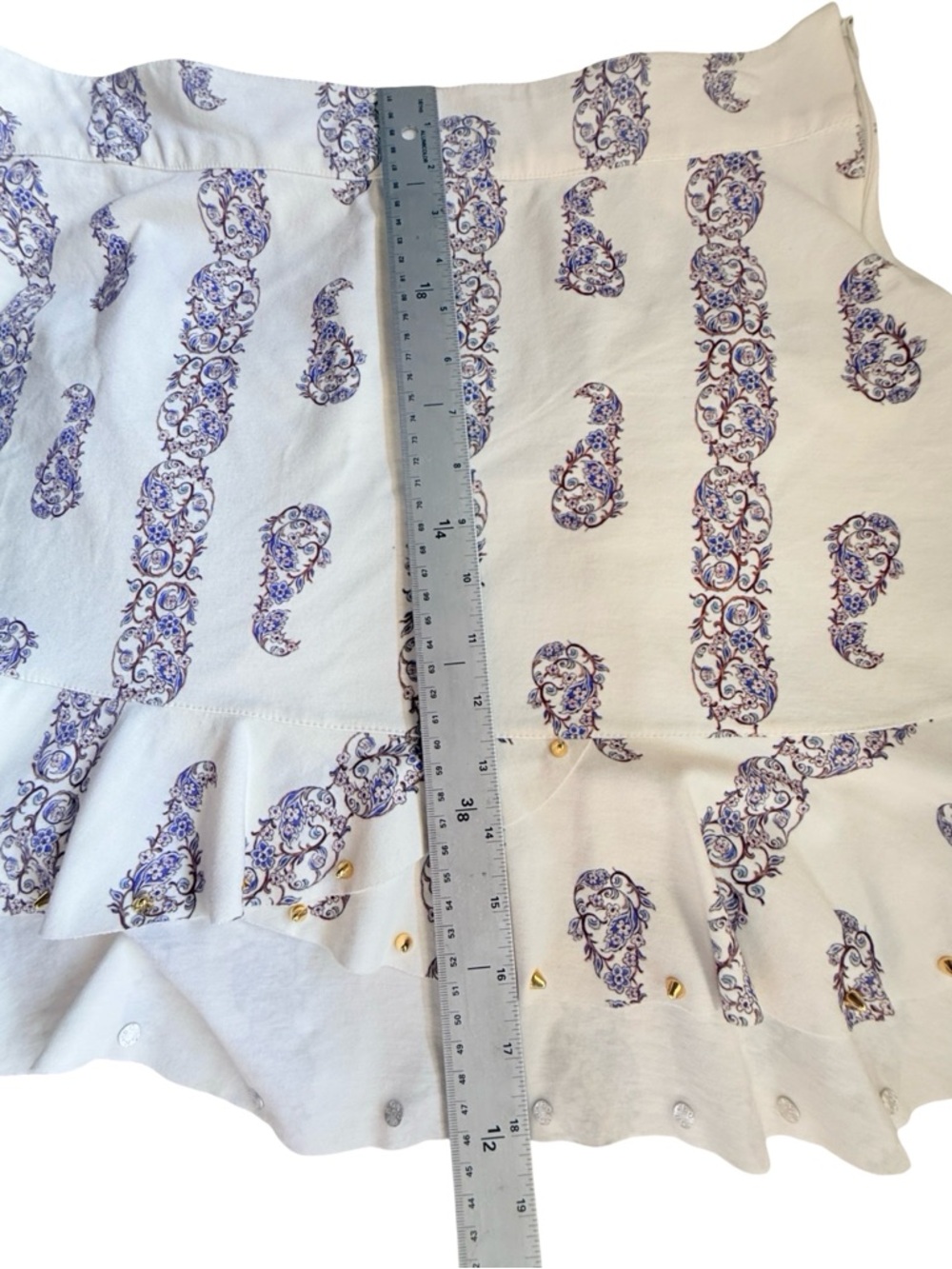 Festival READY Paisley High Low Skirt Ivory Blue Gold Trim Side Zip Sz XL - Picture 7 of 9